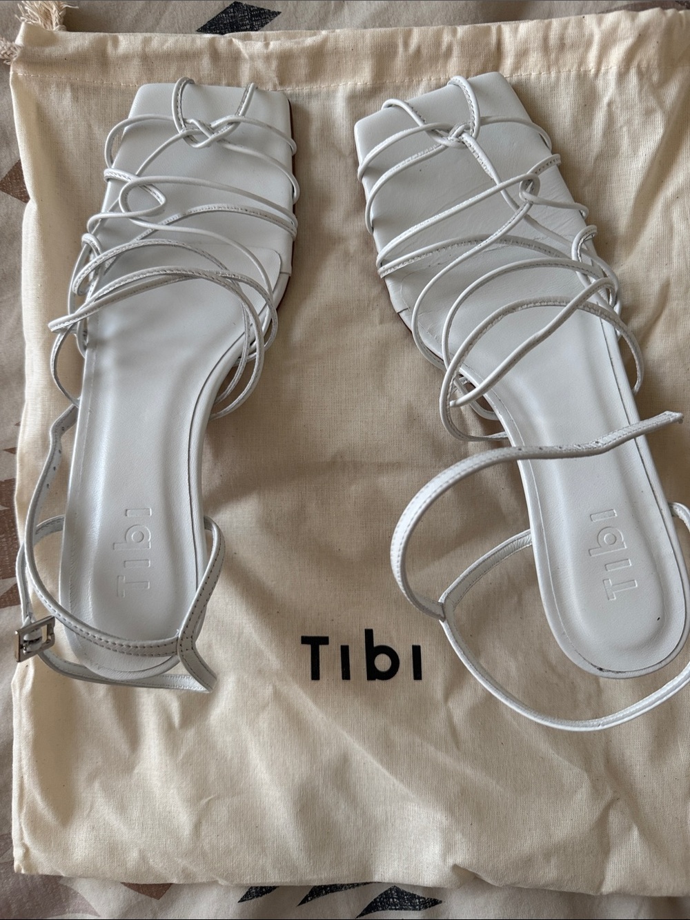 Tibi White Strappy Square-Toe Lace-Up Sandals